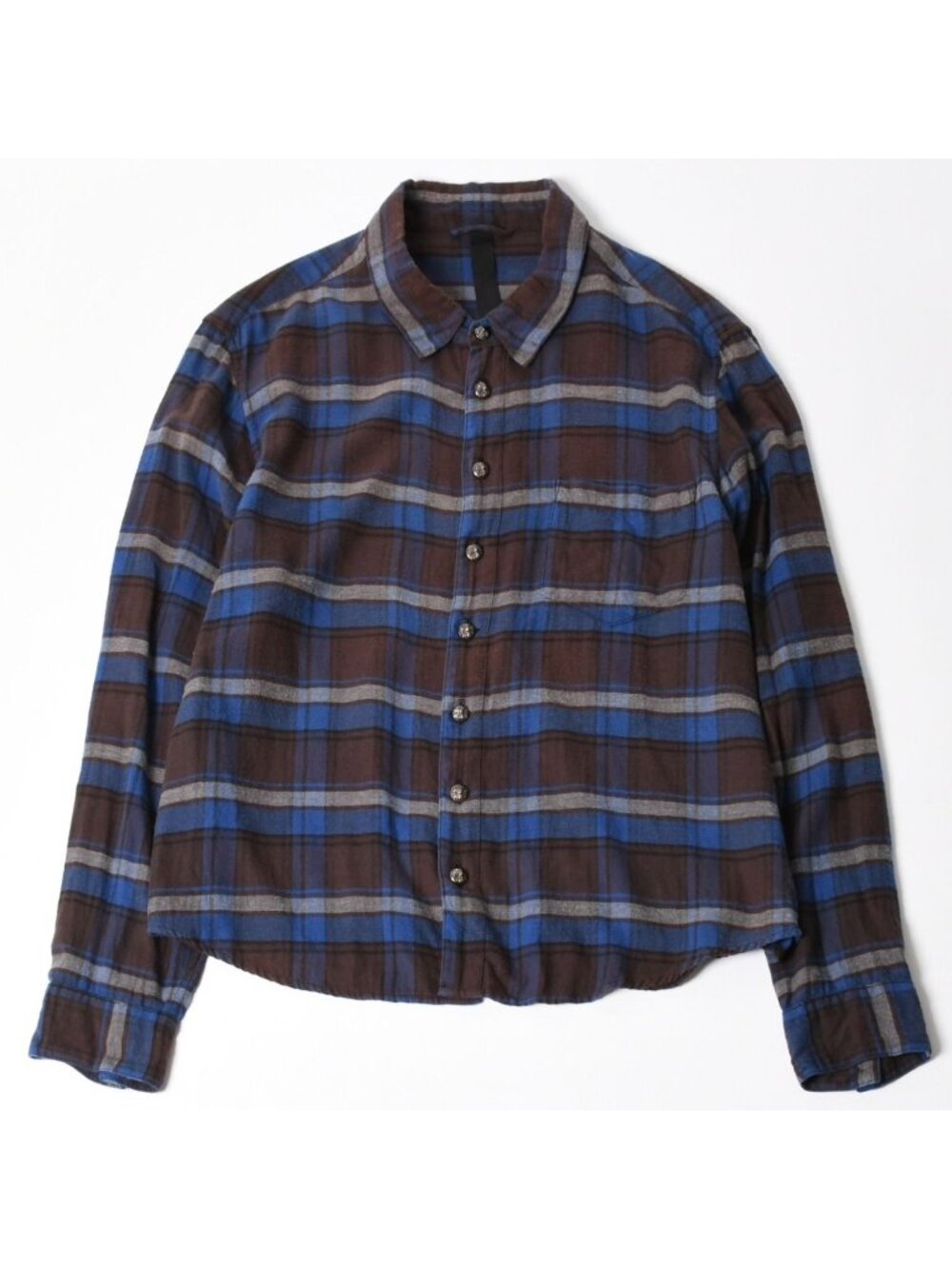 Chrome Hearts Not CH Plus Check Shirt CH Brown Blue Gray Long Sleeve Leather